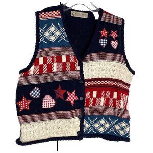 Vintage Marsh Landing USA Flag Red White and Blue Patriotic Women Vest Sz M